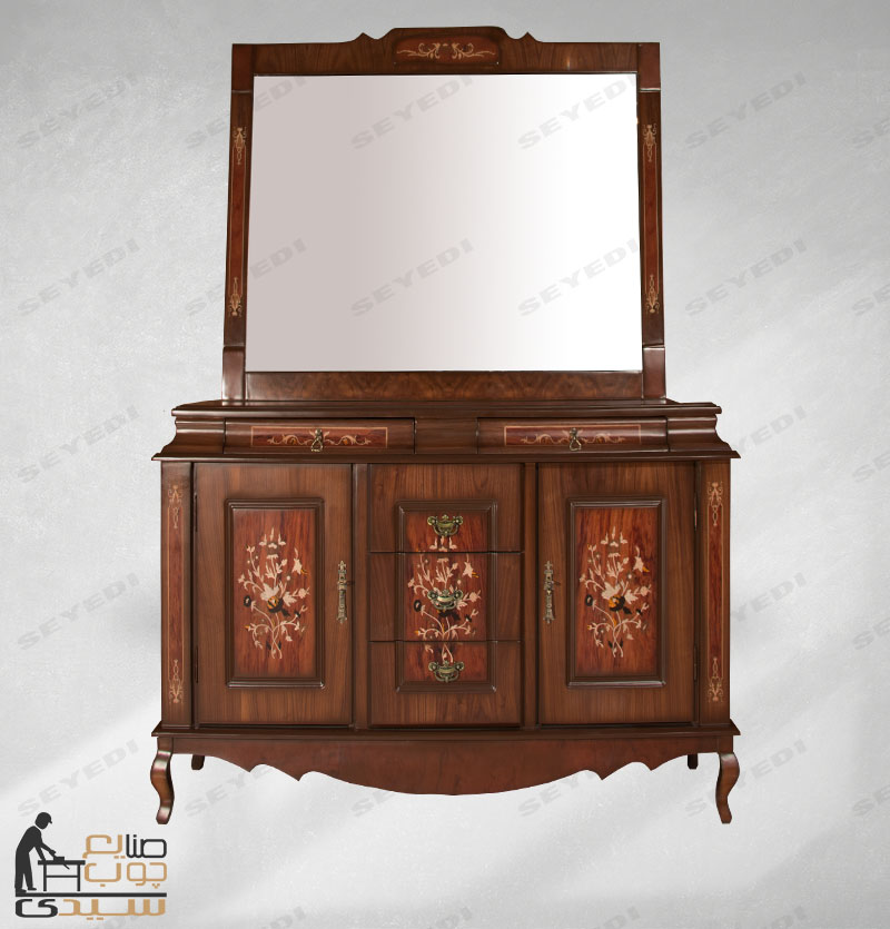 آینه و کنسول سه درب ناودانی کشودار معرق