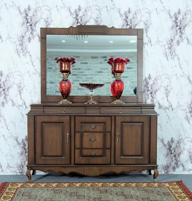 آینه و کنسول دو درب پنج کشو گردو